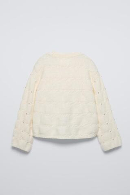 ZARA СВИТЕР С БУСИНАМИ, БЕЛЫЙ