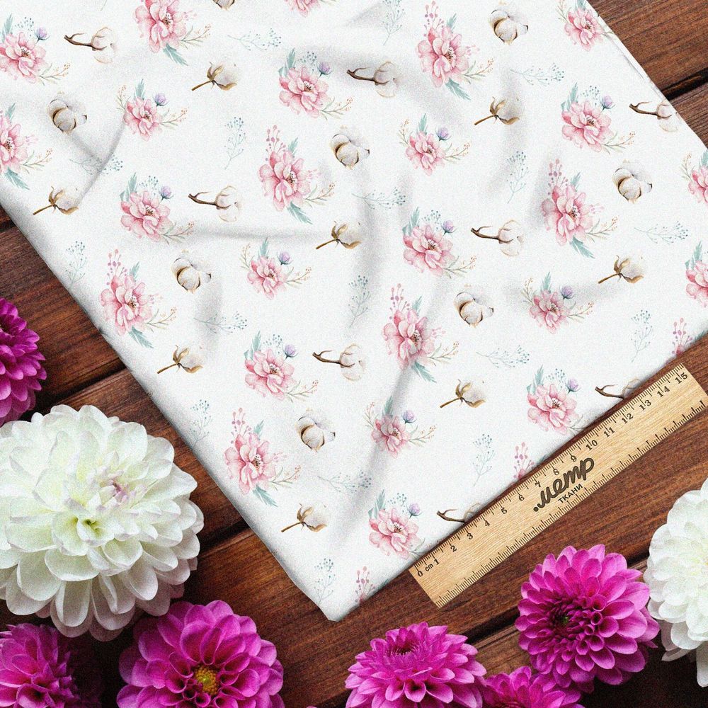 Ткань бязь весенний богатый сочный букет цветов