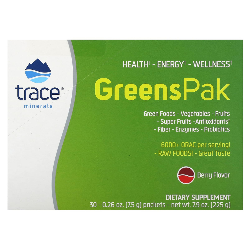 Trace, Greens Pak, ягодный вкус, 30 пакетиков, 7,5 г (0,26 унции) каждый