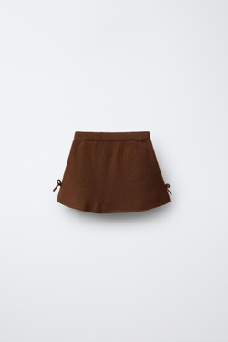 ZARA ТРИКОТАЖНАЯ ЮБКА С БАНТАМИ, КОРИЧНЕВЫЙ