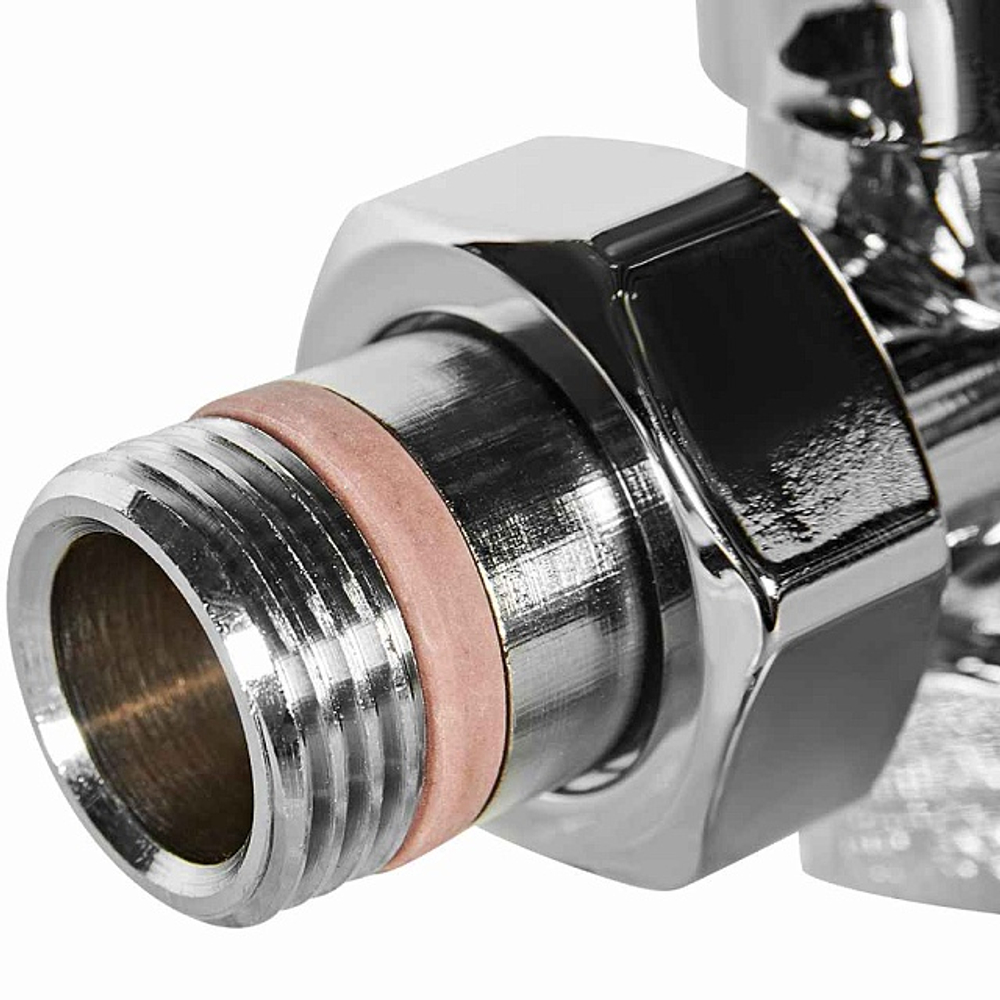 Клапан балансировочный угловой STOUT Design - 1/2" (ВР/НР-американка, PN10, Tmax 120°C, EPTF уплотнение, цвет хром)