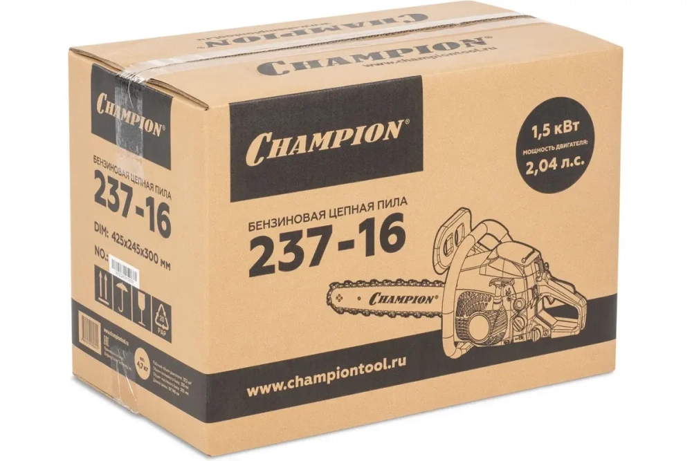 Бензопила CHAMPION 237-16"-3/8-1,3-56 (1,5 кВт легкий старт 4,7кг)