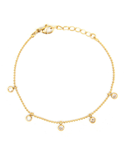 Браслет маленькие золотые шарики, 5 круглых циркониев