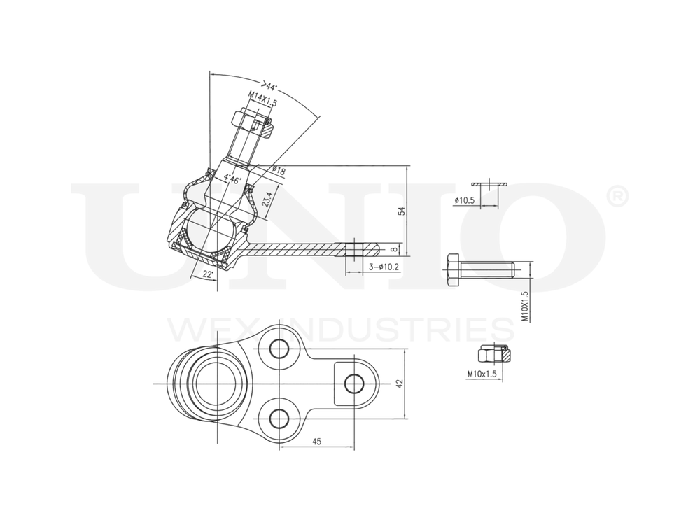 Опора шаровая передняя нижняя UNIO SSP-20038