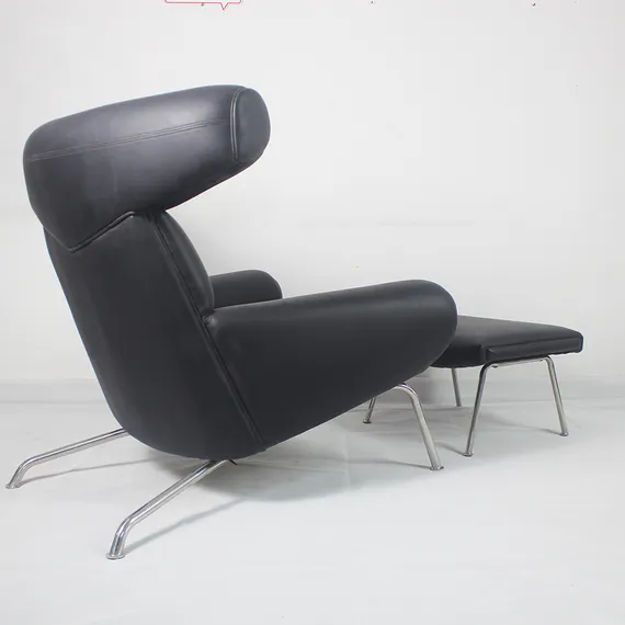 Кресло Ox с оттоманкой, черная кожа
