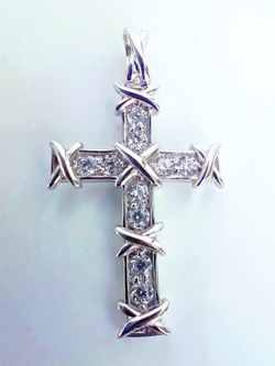 Крестик Эстерелла, серебро 925*, родирование, фианит/Ф