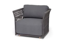 "Лугано" кресло плетеное из роупа, каркас алюминий темно-серый (RAL7024) муар, роуп темно-серый круглый, ткань темно-серая YB25-0027