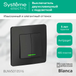 BLANCA С/У 2-клавишный ВЫКЛЮЧАТЕЛЬ (сх.5) с подсветкой, 10А, 250В, АНТРАЦИТ