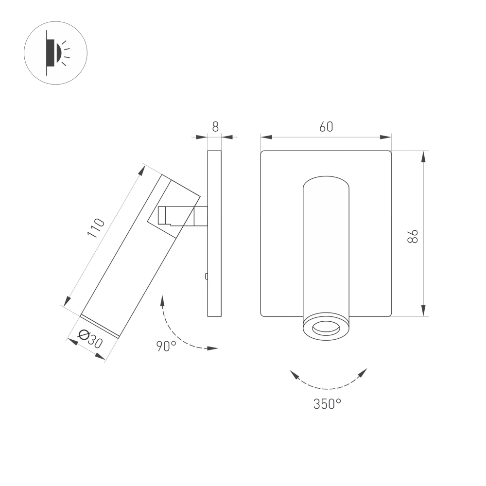 Светильник SP-READER-S60x86-3W Warm2700 (WH, 20 deg, 230V) (Arlight, IP20 Металл, 3 года) 052940
