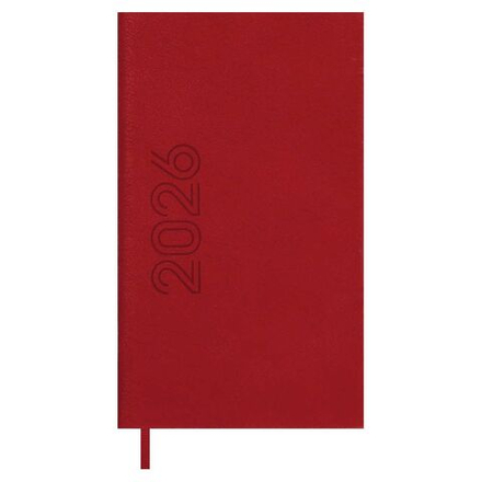 Еженедельник дат. 2026г 85*145мм 64л., кожзам., тв.пер. "Лозанж красный" блинт.тисн, ляссе