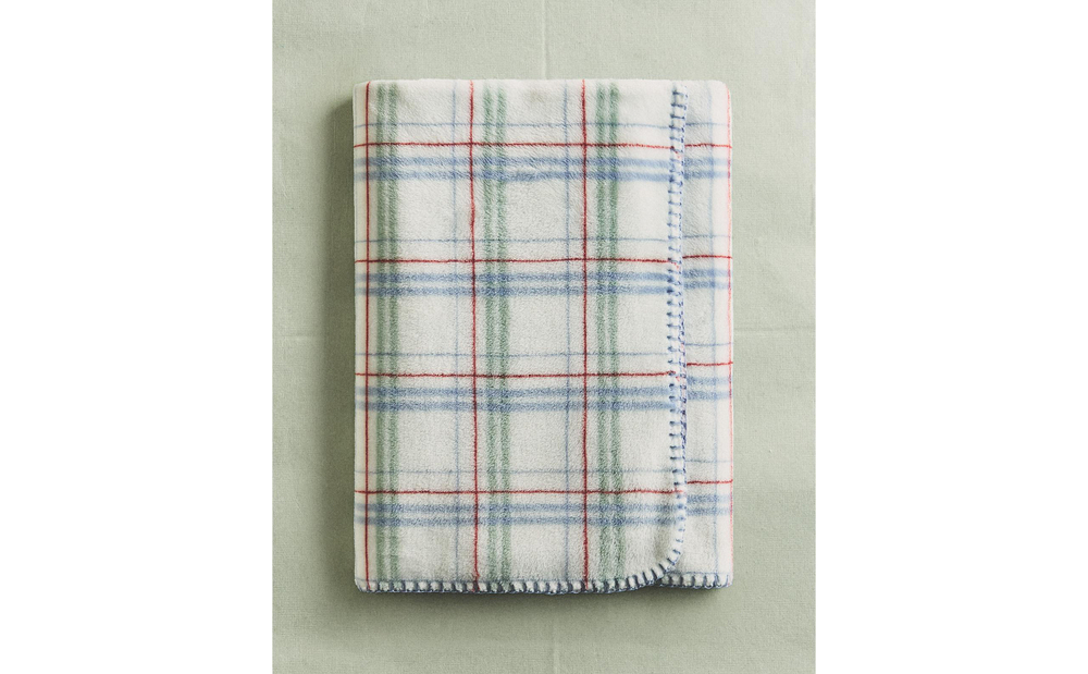 Zara Home плед детский из полиэстера, синий, в клетку, 70x100 см