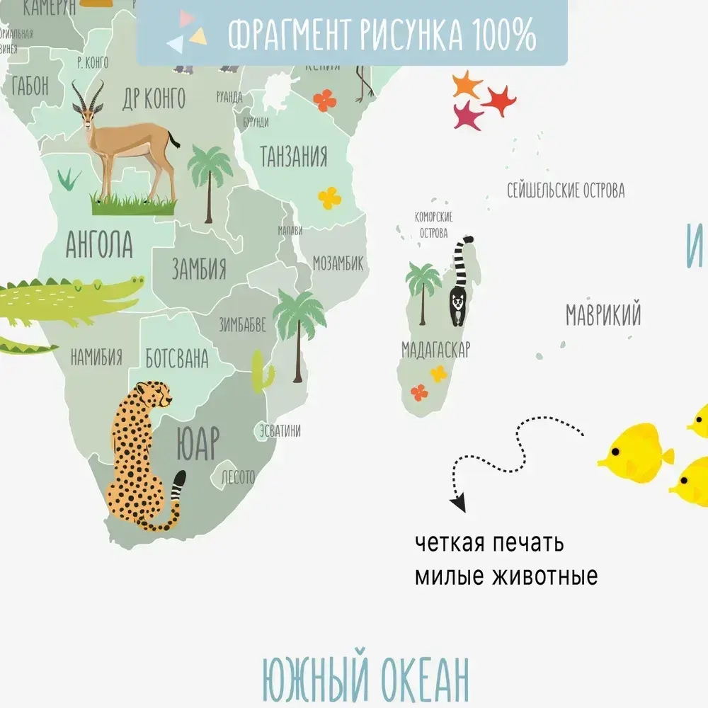 Фотообои Карта Мира детские 300*270 флизелиновые на стену для девочки для мальчика Mondeco