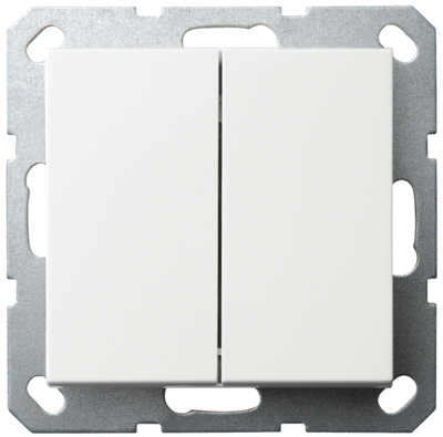 Выключатель двухклавишный проходной 10A 250V~ с накладкой, цвет белый глянцевый