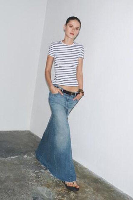 ZARA ФУТБОЛКА SLIM FIT ИЗ СМЕСОВОГО ХЛОПКА SUPIMA®, ПОЛОСКИ