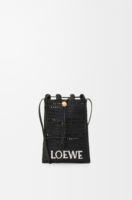 Loewe Сумка-мешок Patch Crochet на шнурке из телячьей кожи и рафии, черный