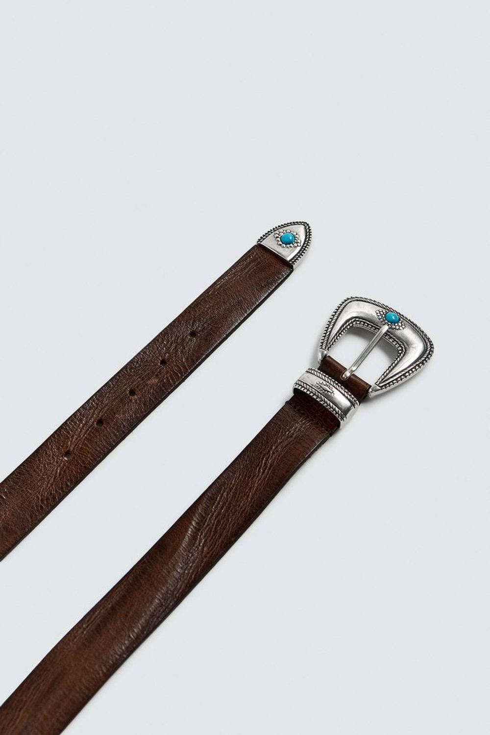 ZARA КОЖАНЫЙ РЕМЕНЬ В ВИНТАЖНОМ СТИЛЕ, ТЕМНО-КОРИЧНЕВЫЙ