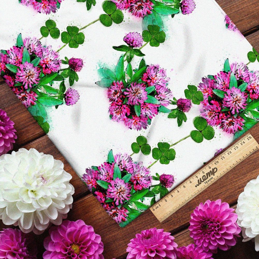 Ткань дюспо клевер на белом