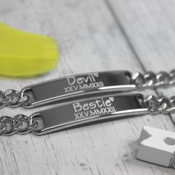 Парные стальные титановые браслеты для двоих с гравировкой на заказ