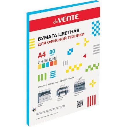 Бумага цветная А4, 80г/м2, deVente Intensive, 50л, синяя