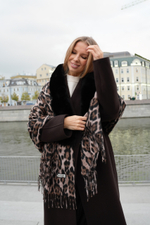 Палантин с мехом бежевый лео