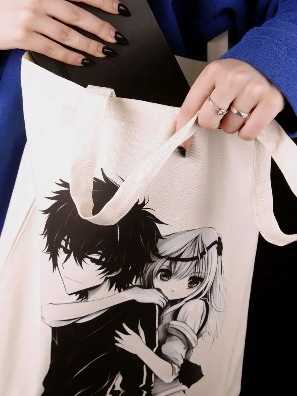 Сумка шоппер женская аниме тканевая через плечо с принтом