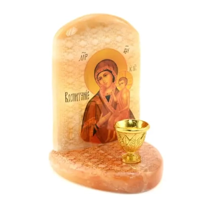 Икона из селенита с подсвечником "Божья Матерь Воспитание" 55*50*75 мм