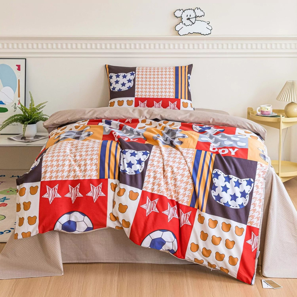Комплект постельного белья на резинке Сатин Люкс KIDS 100% хлопок CDKR091, 1.5 спальный, простыня 140x200, наволочка 50x70