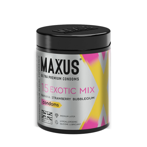 MAXUS Exotic Mix, 15 шт. – цветные ароматизированные презервативы с кейсом
