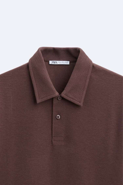 ZARA ПОЛО ИЗ РЕЛЬЕФНОЙ ТКАНИ, БОРДОВЫЙ