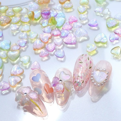 Дизайн для ногтей, набор сердечки белые и прозрачные