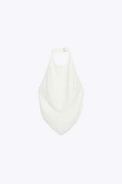 ZARA ТОП С ГОРЛОВИНОЙ ХАЛТЕР И ОТКРЫТОЙ СПИНОЙ, БЕЛЫЙ