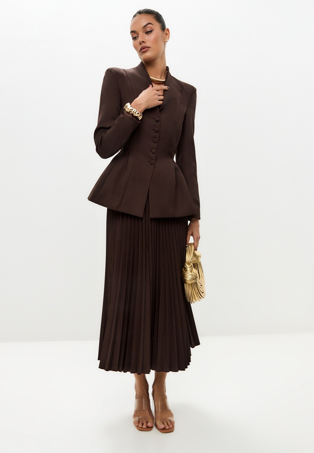 Жакет с воротником - полустойкой удлиненный