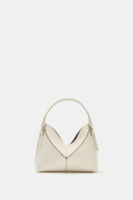 ZARA МИНИ-СУМКА-МЕШОК С ДЕКОРАТИВНОЙ СТРОЧКОЙ, ЭКРЮ