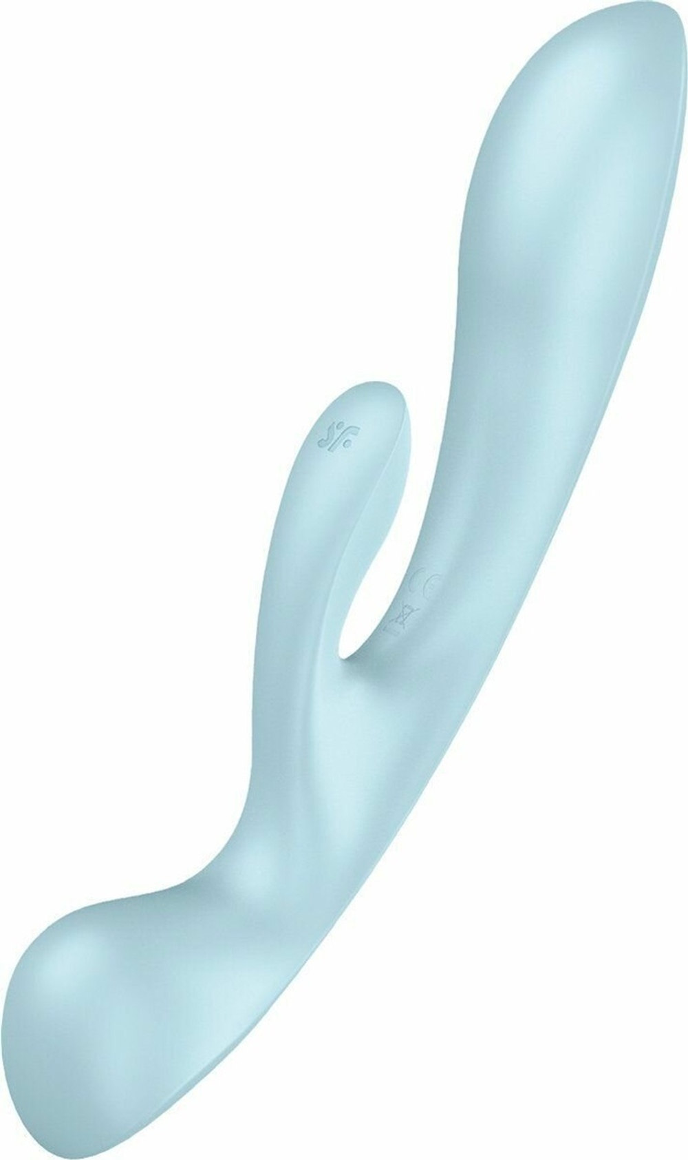 Голубой двусторонний вибратор-кролик Triple Oh (Цвет: голубой)