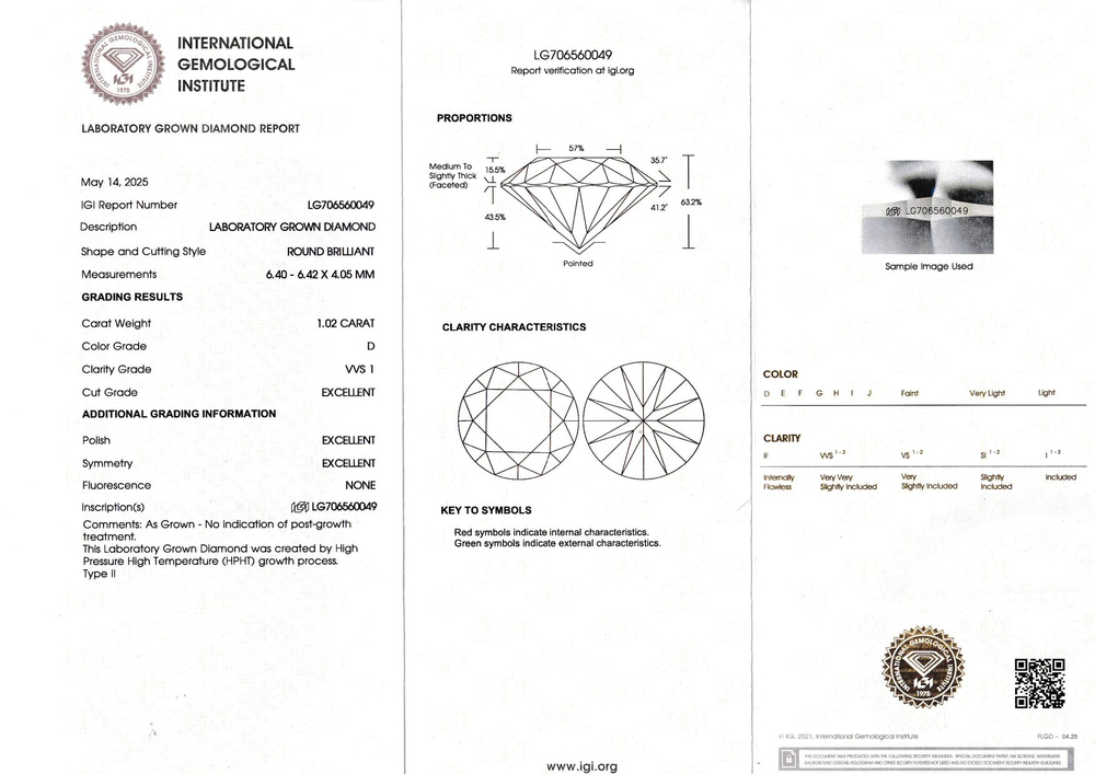 Лабораторно-выращенный бриллиант Кр-57 6.40-6.42 мм D/VVS1 1.02 ct