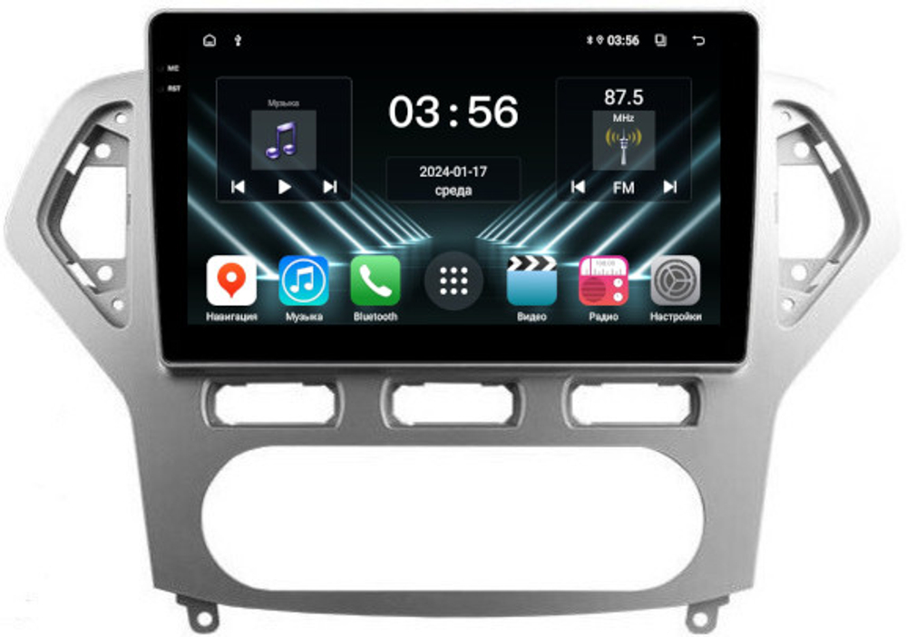 Магнитола для Ford Mondeo 4 2007-2010 (рамка серебро) - FarCar DX1231M монитор 10.36" IPS на Android 13, 4+64Гб, CarPlay