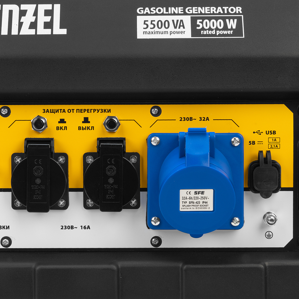 Генератор бензиновый Denzel PS-55EA, 5,5 кВт, 230В, 25л, коннектор автоматики, электростартер