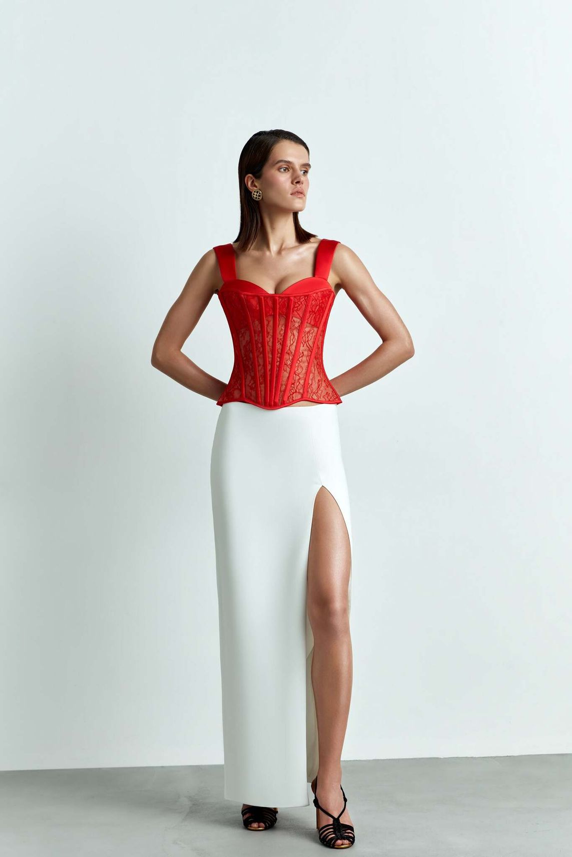 Топ-бюстье корсетного типа из сатина и кружева