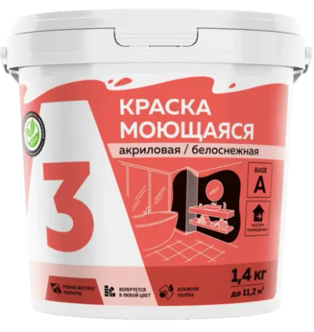 A3  Краска акриловая моющаяся белоснежная  1,4кг (ИжСинтез)