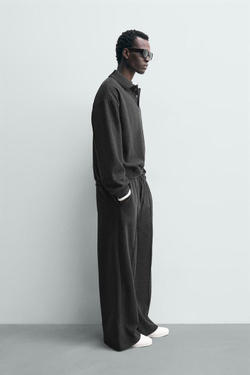 ZARA ТОЛСТОВКА ПОЛО С ТЕКСТУРОЙ, ТЕМНО-СЕРЫЙ