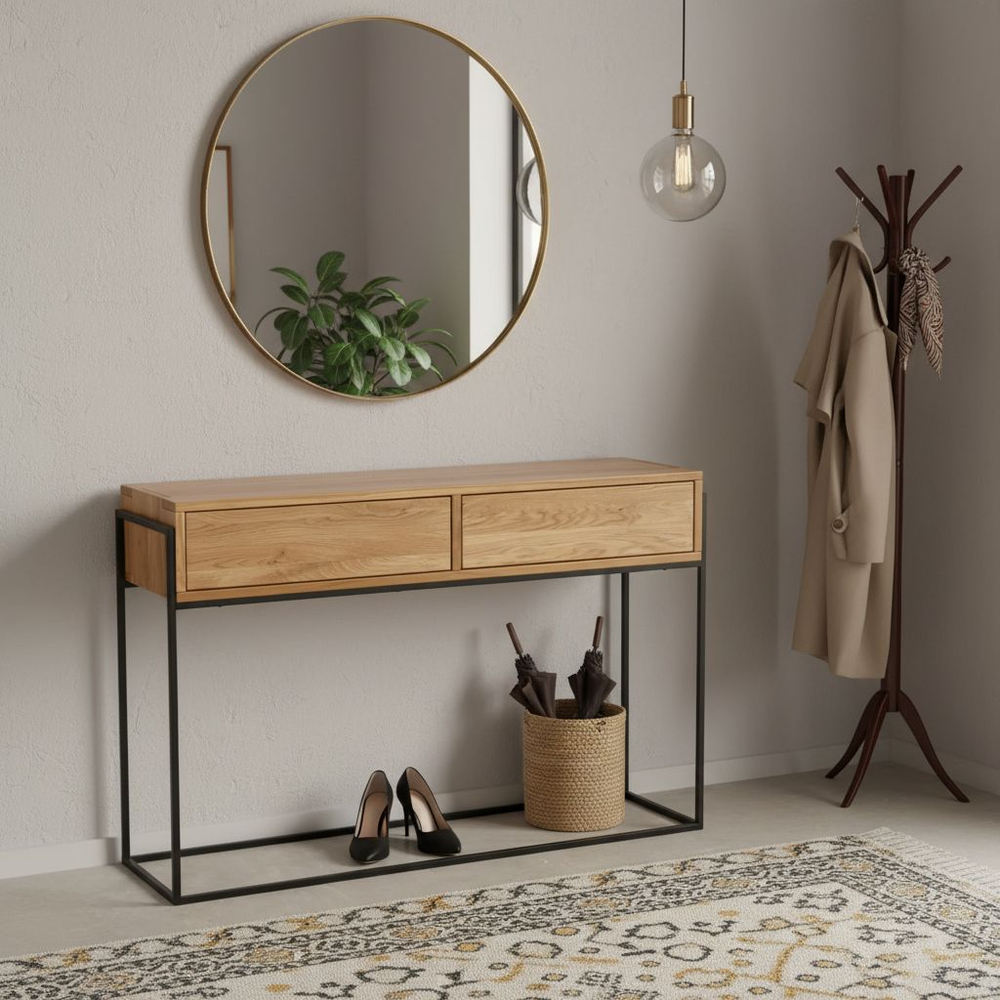 Туалетный столик, 123х35х80, G+K, консоль, журнальный столик, консольный в стиле лофт, для маникюра, массив дикого дуба, MAKOSA