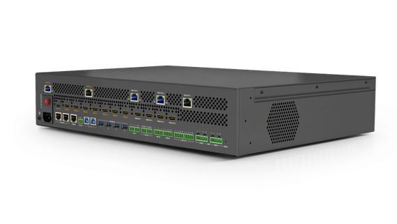 Wyrestorm MX-1007-HYB - презентационный бесподрывный матричный коммутатор 10х7 с USB-C (питание до 60 Вт), HDMI 2.0, USB 3.0, NHD, HDBT 3.0. Поддержка 4K@60Гц 4:4:4 (18 Гб/c), Dante, DSP, 100Вт усилитель аудио. Управление: 2xLAN, RS-232, GPIO.