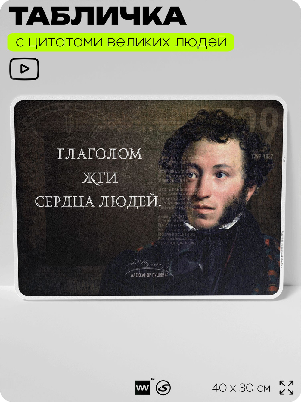 Литературный постер с цитатой А. С. Пушкина для школы, на стену, на пластике, для интерьера, 40х30 см, Silver Plane x Айдентика Технолоджи
