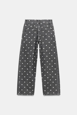 ZARA ДЖИНСЫ ZW COLLECTION ANKLE RELAXED СО СРЕДНЕЙ ПОСАДКОЙ И ГОРОШКОМ, ЖЕМЧУЖНО-СЕРЫЙ
