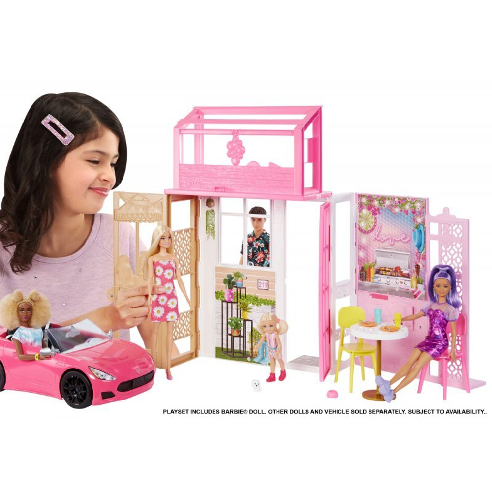 Барби - Компактный кукольный домик с аксессуарами Portable + Doll HCD48