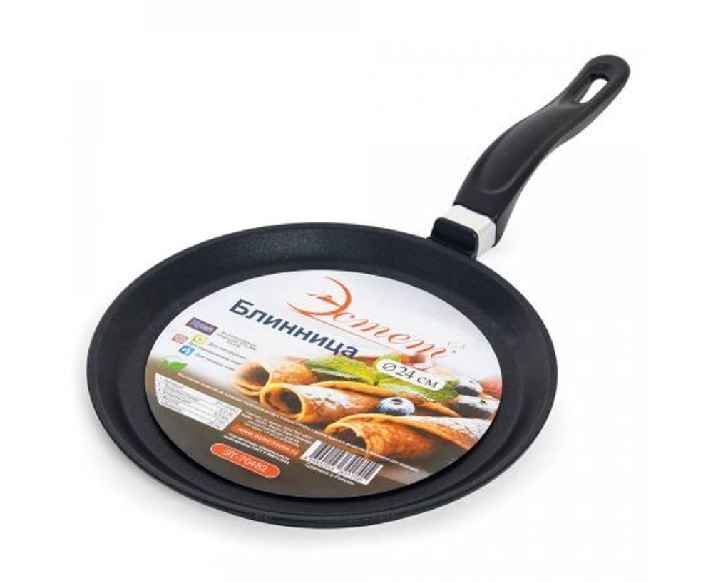 Сковорода блинная Black line, литой алюминий, диаметр 24см, для всех плит, кроме индукции ЭТ-70482 Эстет