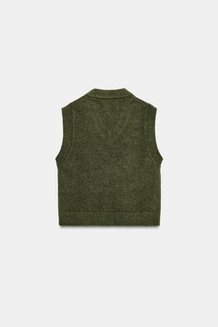 ZARA МЯГКИЙ ТРИКОТАЖНЫЙ ТОП-ЖИЛЕТ, ЗЕЛЕНЫЙ МЕЛАНЖ