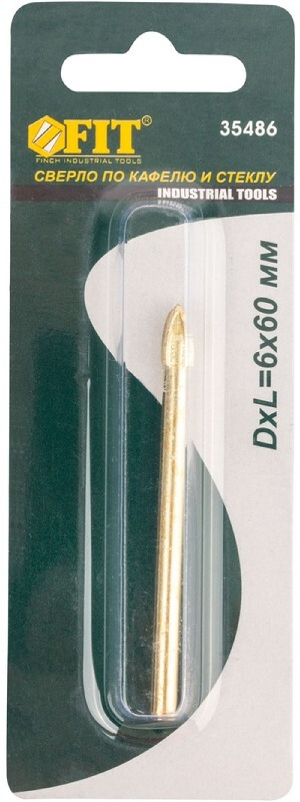 35486 Сверло по кафелю и стеклу 4 режущие кромки,титановое покрытие 6х60 мм