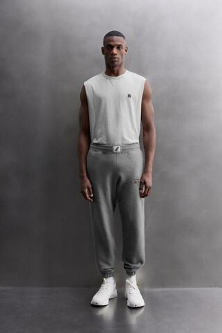 ZARA ДЖОГГЕРЫ С ТЕКСТОВЫМ ПРИНТОМ, СЕРЫЙ МЕЛАНЖ