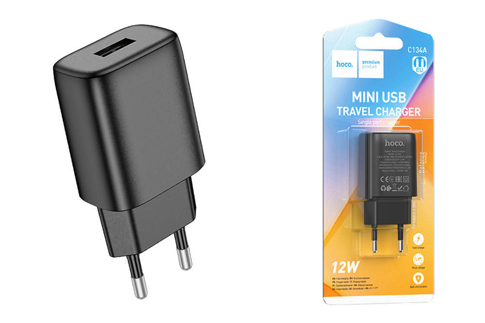 Сетевая зарядка 1-гнездо USB 5В 2.4А 12W HOCO C134A